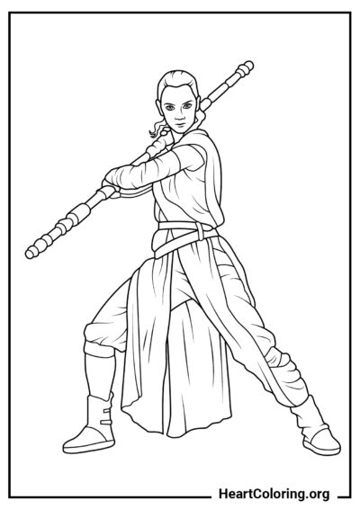 Rey in Posizione di Battaglia - Disegni di Star Wars da Colorare