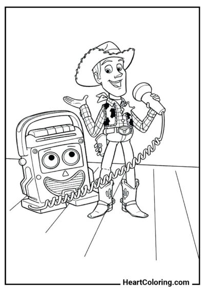 Woody con un microfono - Disegni Toy Story da Colorare