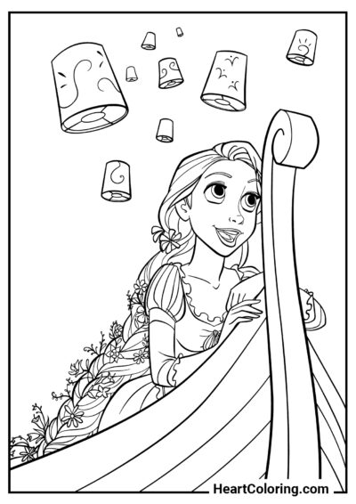 Raiponce dans un bateau - Coloriage Raiponce