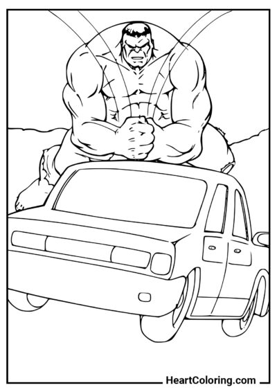 Voiture Cassée - Coloriages Hulk