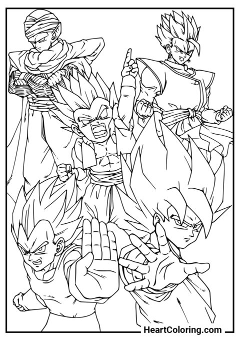 Equipo de amigos - Dibujos de Dragon Ball Z para Colorear