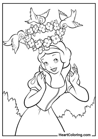 Princesa com uma coroa de flores - Desenhos de  Branca de Neve para Colorir