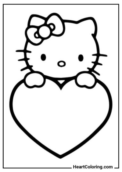 Hello Kitty con cuore - Disegni di Cuore da Colorare