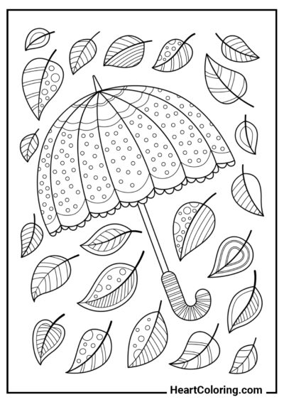 Guarda-Chuva com Folhas - Desenhos de Outono para Colorir