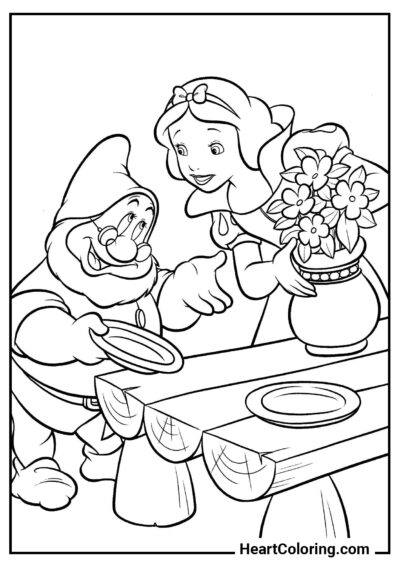 Blanche-Neige et le nain Prof - Coloriages de Blanche Neige