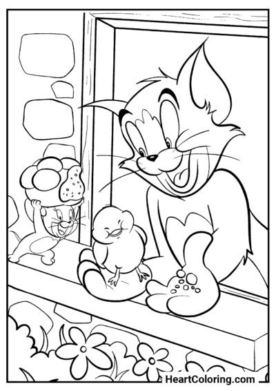 Friends and chicken - Tom and Jerry Coloring Pages