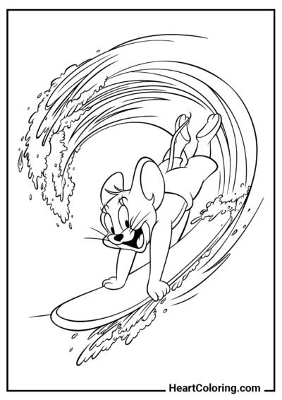 Jerry on Surf - Tom and Jerry Coloring Pages