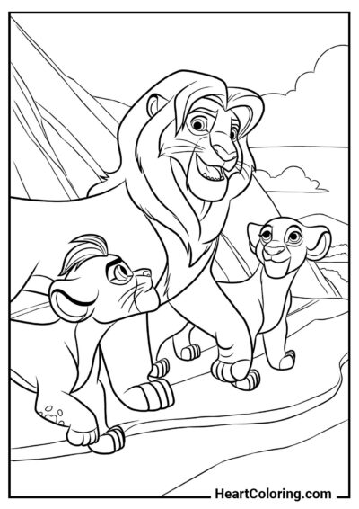 Simba con niños - Dibujos de  El rey león para Colorear