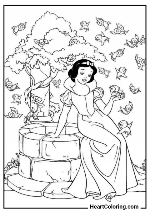 Blancanieves en el pozo - Dibujos de Blancanieves para Colorear