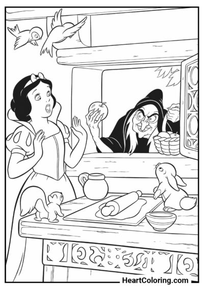 Méchante reine avec une pomme - Coloriages de Blanche Neige