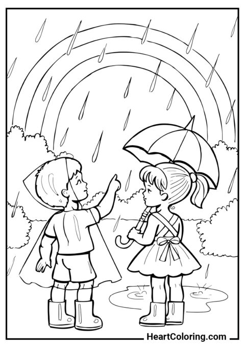 Arco-Íris na Chuva - Desenhos de Outono para Colorir