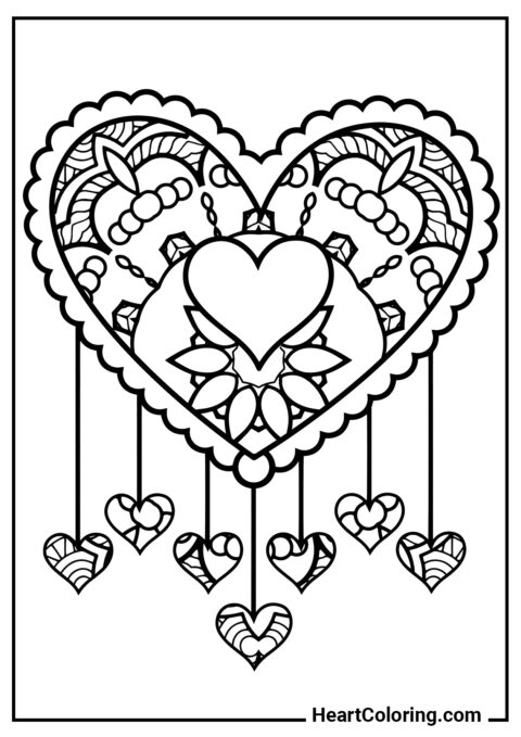 Heart-Shaped Dreamcatcher - Heart Coloring Pages