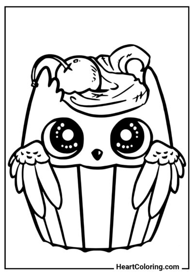 Chouette cupcake - Coloriages Kawaii