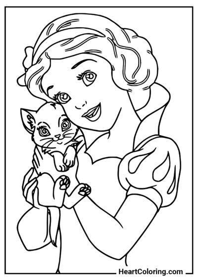 Princesa con un gato - Dibujos de Blancanieves para Colorear