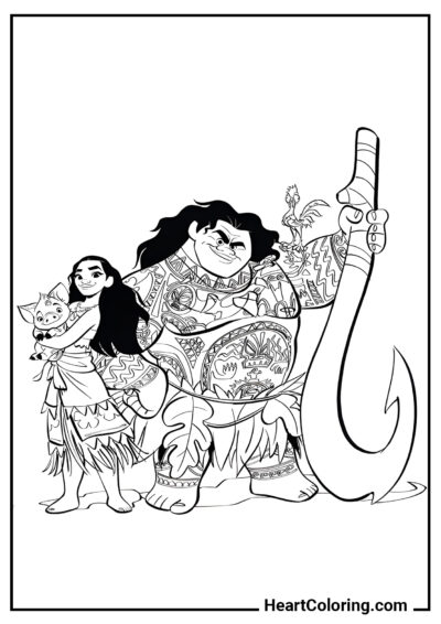 Heróis corajosos - Desenhos de Moana para Colorir