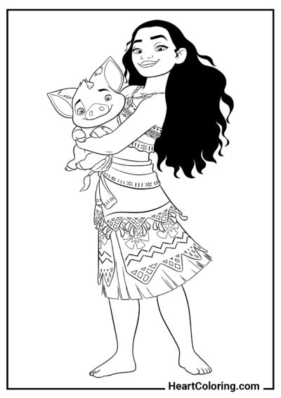 Moana e Pua - Desenhos de Moana para Colorir