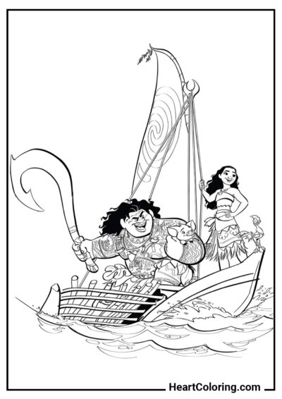 Aventura no mar - Desenhos de Moana para Colorir