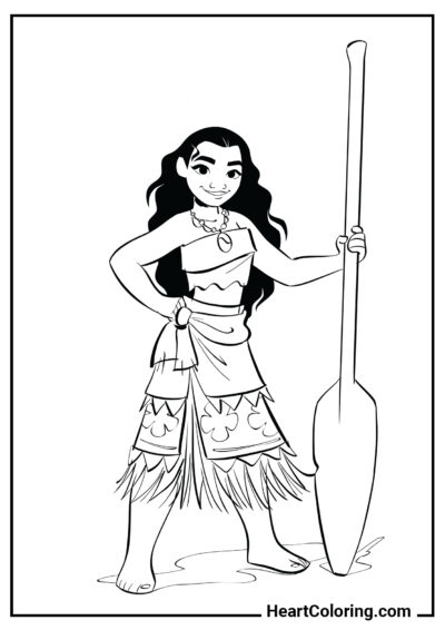 Moana com um remo - Desenhos de Moana para Colorir